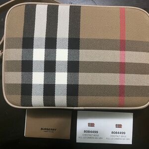 BURBERRY Check Camera Bag - Large Beige
